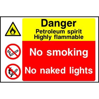 Picture of " Danger Petroleum Spirit Highly Flammable- No Smoking- No Naked Flame" Sign 