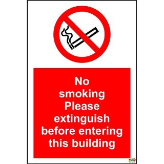 Picture of No Smoking Please Extinguish Before Entering This Building Sign