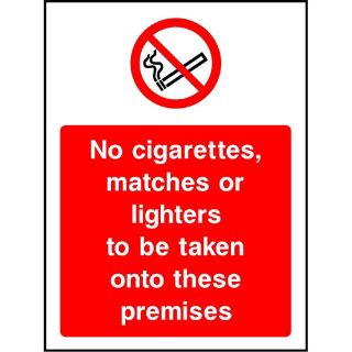 Picture of "No Cigarettes, Matches Or Lighters To Be Taken Onto These Premises" Sign 