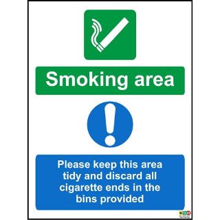Picture of Smoking Area Please Keep This Area Tidy And Discard All Cigarette Ends In The Bins Provided Sign