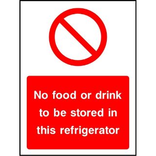 Picture of "No Food Or Drink To Be Stored In This Refrigerator" Sign 