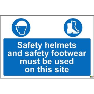 Picture of Safety Helmets And Safety Footwear Must Be Used On This Site Safety Sign