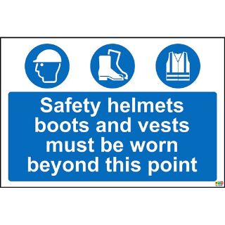 Picture of Safety Helmets Boots And Vests Must Be Worn Beyond This Point Safety Sign
