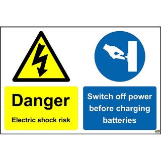 Picture of Danger Electric Shock Risk Switch Off Power Before Charging Batteries