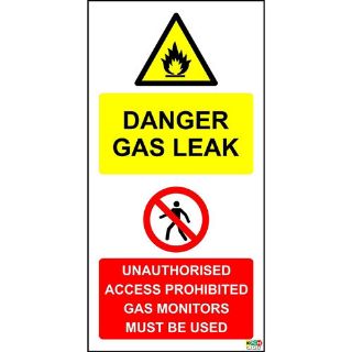 Picture of Danger Gas Leak Unauthorised Access Prohibited Gas Monitors Must Be Used Sign