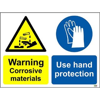 Picture of Warning Corrosive Materials. Use Hand Protection Sign