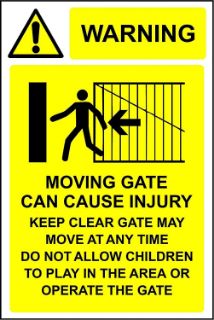 Picture of Warning Moving gates can cause injury 