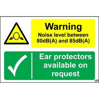 Picture of Warning Noise Level Between 80Db And 85Db Ear Protectors Available On Request Sign