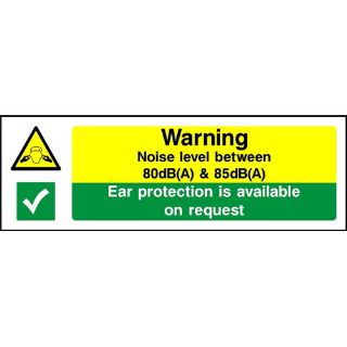 Picture of "Warning- Noise Level Between 80Db(A)/Ear Protection Is Available  On Request" Sign 