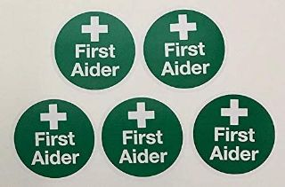 Picture of First aid signs First aider  notice (5 per pack) - Self adhesive stickers 100mm