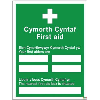 Picture of Welsh English Signs Cymorth Cyntaf First Aid Safety Sign