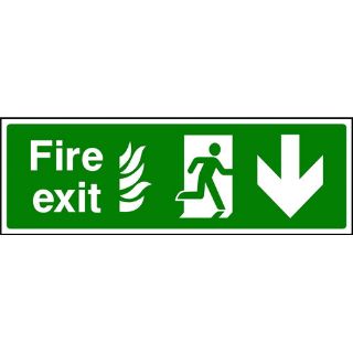 Picture of "Nhs-Fire Exit Sign-Running Man Right/Arrow Down" Sign 