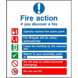 Picture of "Fire Action If You Discover A Fire" Sign