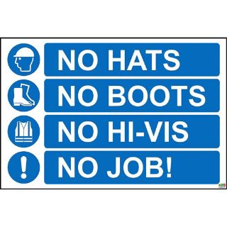Picture of Construction Site Safety No Hats No Boots No Hi-Vis No Job Safety Sign