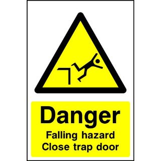Picture of "Danger Falling Hazard Close Trap Door" Sign