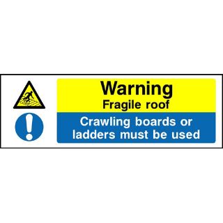 Picture of "Warning- Fragile Roof- Crawling Boards Or Ladders Must Be Used" Sign 