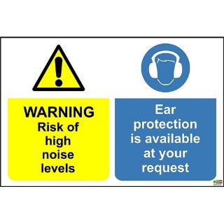 Picture of Warning Risk Of High Noise Levels Ear Protection Is Available At Your Request Safety Sign 