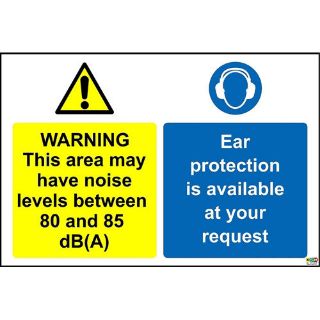 Picture of Warning This Area May Have Noise Levels Between 80 And 85 Db(A) Ear Protection Is Available At Your Request Safety Sign 