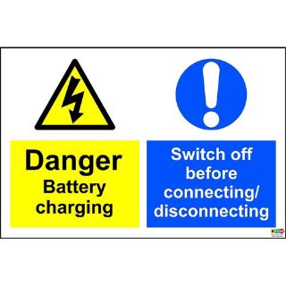 Picture of Shop Warehouse Signs Danger Battery Charging Swithch Off Before Connecting Disconnecting Fork-Lift Vehicles Safety Sign Notice -