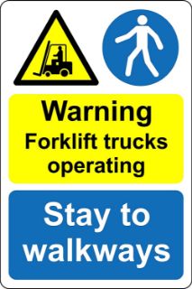 Picture of Warning forklift trucks operating stay to walkways