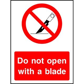 Picture of "Do Not Open With A Blade" Sign 