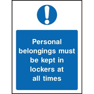 Picture of "Personal Belongings Must Be Kept In Lockers At All Times" Sign 
