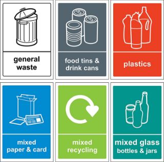 Recycling Bin Sign / Sticker Pack - 6 Signs, KPCM Health and Safety Signs