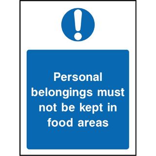 Picture of "Personal Belongings Must Not Be Kept In Food Areas" Sign 