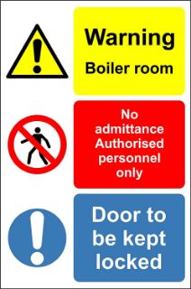 Picture of Warning boiler room no admittance authorised personnel only door to be locked 