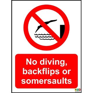 Picture of No Diving Backflips Or Somersaults Swimming Pool Sign