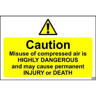 Picture of Caution. Misuse Of Compressed Air Is Highly Dangerous And May Cause Permanent Injury Or Death Sign -