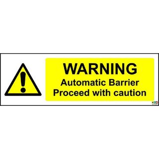 Caution automatic barrier operating safety sign 