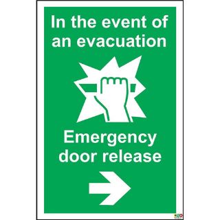 Picture of In The Event Of Evacuation Emergency Door Release Safety Sign 