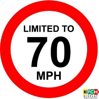 Picture of Limited To 70 Mph Vehicle Speed Limit Sign. Shows The Maximum Speed For Your Vehicle On Motorways, Suitable For All Types Of Vans Including Courier Vans And 7.5T Trucks, Stick The Sticker To The Rear Of Your Vehicle