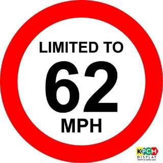 Picture of Limited To 62 Mph Vehicle Speed Limit Sign. Shows The Maximum Speed For Your Vehicle On Motorways, Suitable For All Types Of Vans Including Courier Vans And 7.5T Trucks, Caravans And General Trailers. Stick The Sticker To The Rear Of Your Vehicle