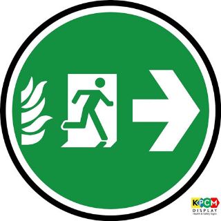 Picture of Floor Graphics Fire Exit Right Floor Marker Sign. Ideal For Highlighting Potential Hazards Where Traditional Signs Are Not Effective 