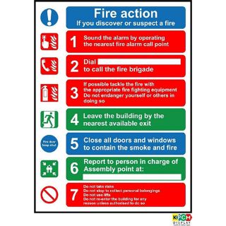 Vsafety 12004 Cartello Azione Antincendio – Norma EN ISO 7010 – 150x200 Mm – Autoadesivo – Blu/Verde/Rosso