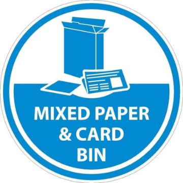 Picture of Mixed paper and card bin, recycling sign - Self adhesive sticker (100mm x 100mm)