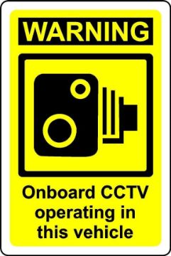 Picture of Warning onboard cctv operating in this vehicle sign - Self adhesive sticker (100mm x 66mm)