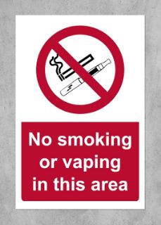 Picture of No smoking or vaping in this area Safety sign - 1.2mm Rigid plastic 300mm x 200mm Case (Pack of 10)