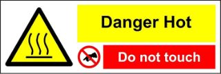 Picture of Hot Surface kitchen sign - Danger hot do not touch safety sign - Self adhesive sticker 150mm x 50mm