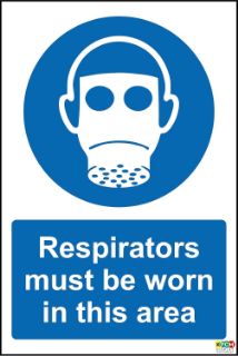 Picture of Respirators Must be Worn in This Area Sign - Self Adhesive Vinyl 200mm x 150mm