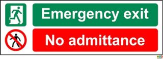 Picture of Emergency exit No Admittance Sign - Self Adhesive Vinyl 300mm x 100mm