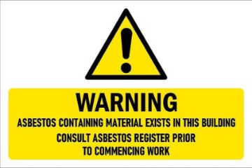 Picture of Warning, asbestos containing materials, safety sign - Self adhesive sticker (200mm x 150mm)