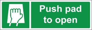 Picture of Push pad to open emergency Safety sign - Self adhesive sticker 150mm x 50mm