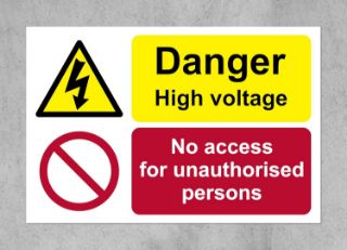 Picture of Danger High Voltage No Access For Unauthorised Persons safety sign - Self adhesive sticker 200mm x 150mm