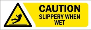 Picture of Caution. Slippery when wet sign - Self adhesive sticker (150mm x 50mm)