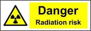 Picture of Warning Danger Radiation Risk Safety Sign - Self Adhesive Sticker 150mm x 50mm