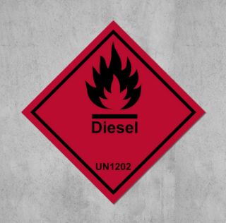 Picture of Diesel, UN1202, safety sign - Self adhesive sticker (200mm x 200mm)