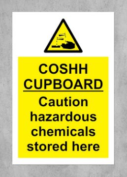 Picture of COSHH Cupboard hazardous chemicals stored here Safety Sign - 1.2mm Rigid plastic 200mm x 150mm